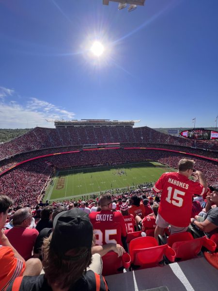 The sun shines bright over Arrowhead Stadium while the Chiefs take on the Bears on Sunday, Sept. 24, 2023.  