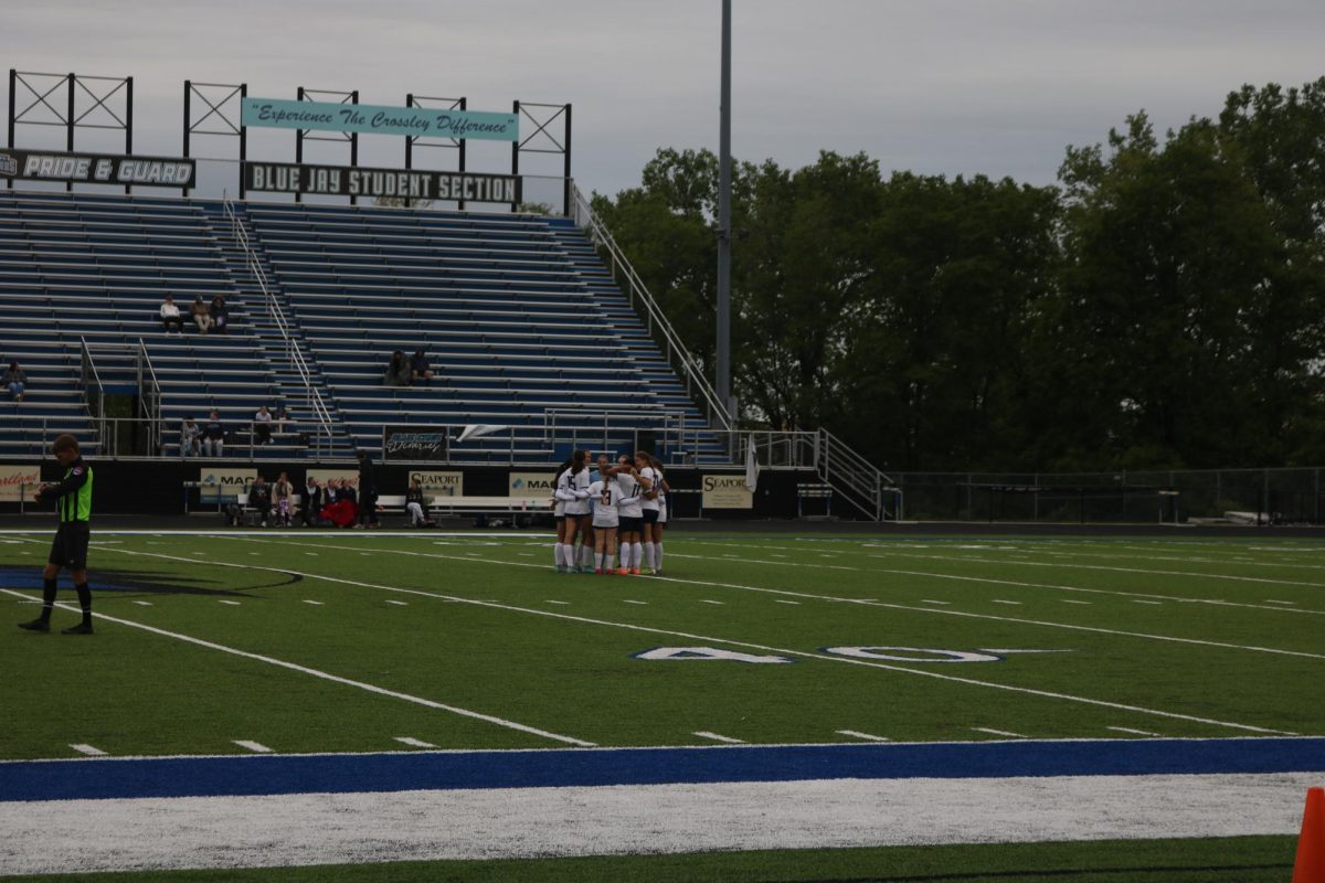 The games starters getting a pre game talk in to discuss the game plan and get everybody ready to play. The ladies have had many close games this season but are hopeful on improving and closing out games.