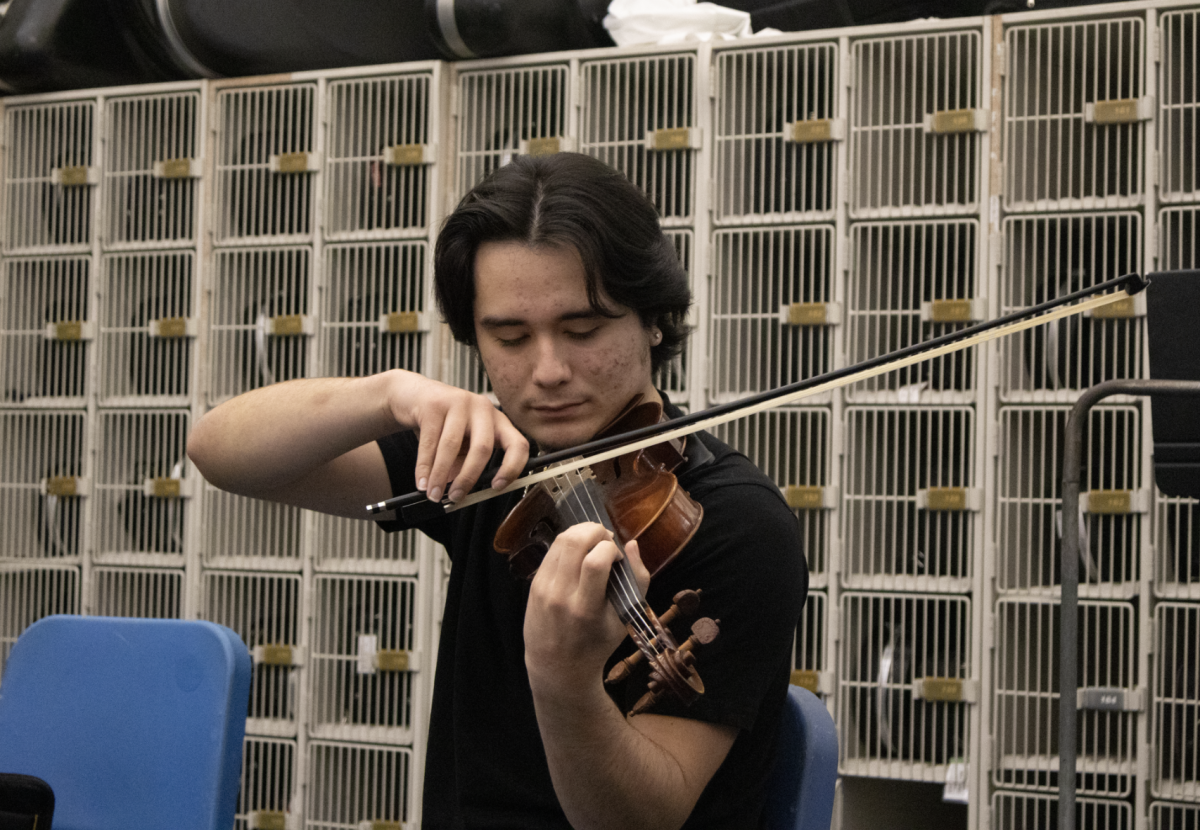 Senior Phillip Gomez practices his sheet music in preparation for the full orchestra concert later that week. "It's crazy that it's almost over," Gomez said.